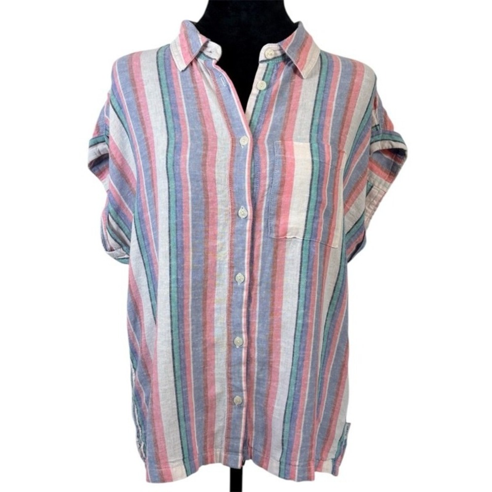Orvis Womens Linen Blend Striped Button Up Shirt S Coastal Cottage Beachy Boho